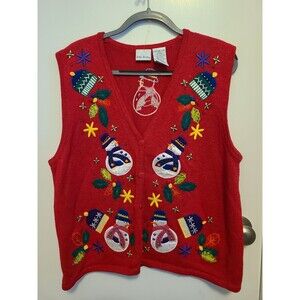 Bobbie Brooks VINTAGE Women's Size XL Christmas Vest Snowman Embroidered Knit